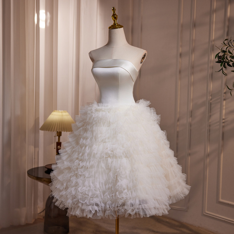 白 ふわふわ オフショルダー ショート丈 可愛い プリンセス パーティードレス 二次会 ウェディングドレス LJ-631