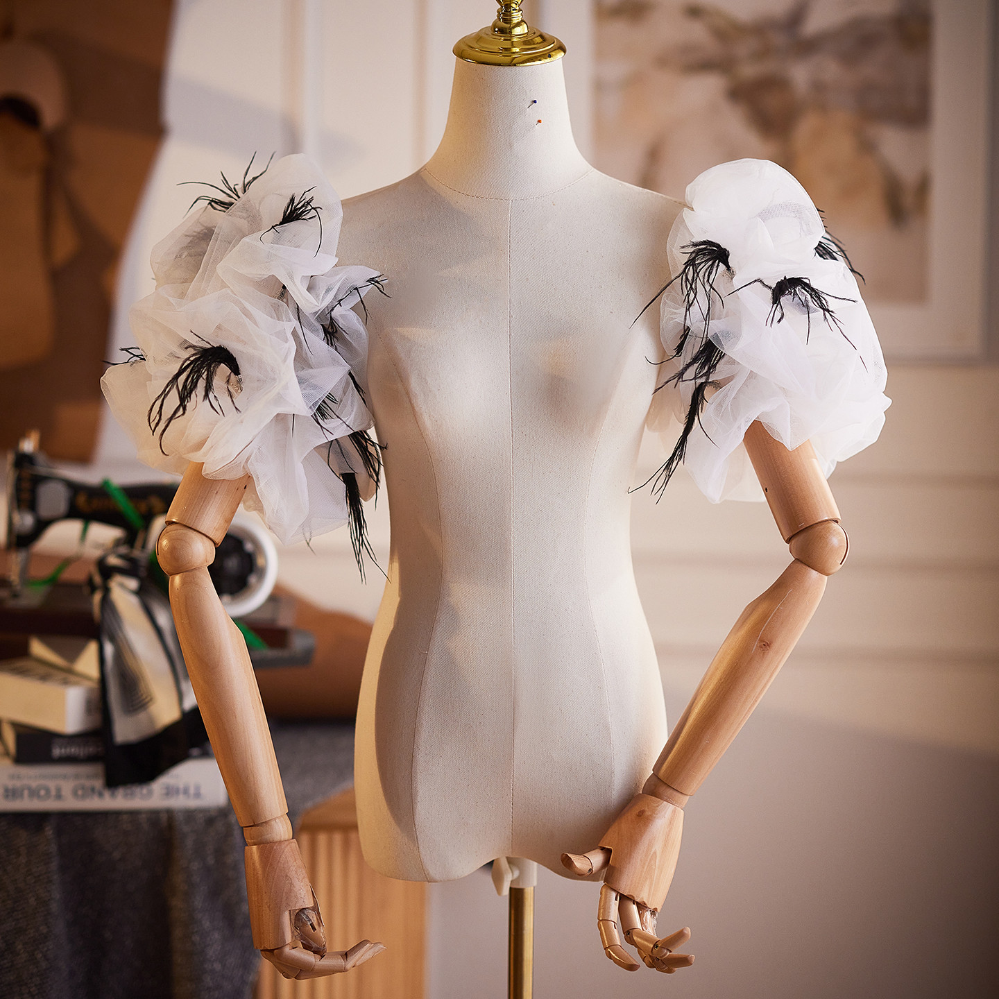 パフスリーブ 白 綺麗 DIY 袖カバー 取り外し袖 アクセサリー 花嫁 ウェディングドレス DTY502