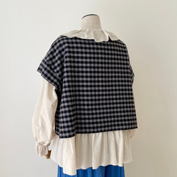 □新作秋冬用ウールギンガムチェックワイドゆったりベスト★フリーサイズ/グレーブラック／重ね着 3枚目の画像