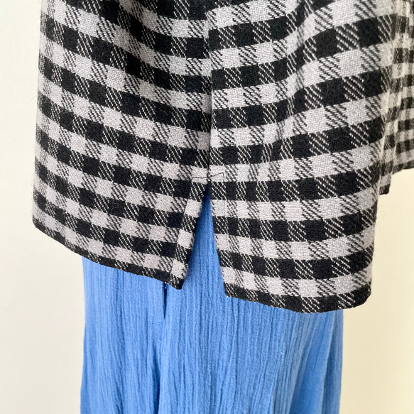 □新作秋冬用ウールギンガムチェックワイドゆったりベスト★フリーサイズ/グレーブラック／重ね着 7枚目の画像