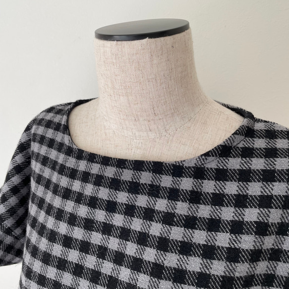 □新作秋冬用ウールギンガムチェックワイドゆったりベスト★フリーサイズ/グレーブラック／重ね着 4枚目の画像
