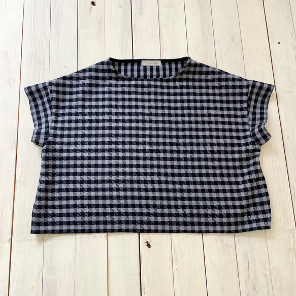 □新作秋冬用ウールギンガムチェックワイドゆったりベスト★フリーサイズ/グレーブラック／重ね着 8枚目の画像