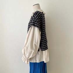 □新作秋冬用ウールギンガムチェックワイドゆったりベスト★フリーサイズ/グレーブラック／重ね着 2枚目の画像