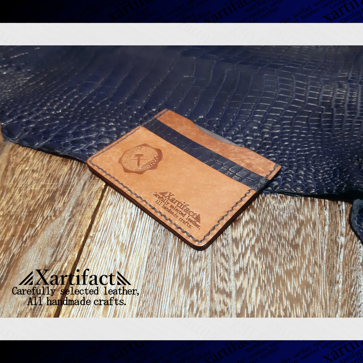 【本藍染めポロサス】本藍染めスモールクロコダイル(２色)マルチカードケース【フルカラーオーダー】【総手縫い】