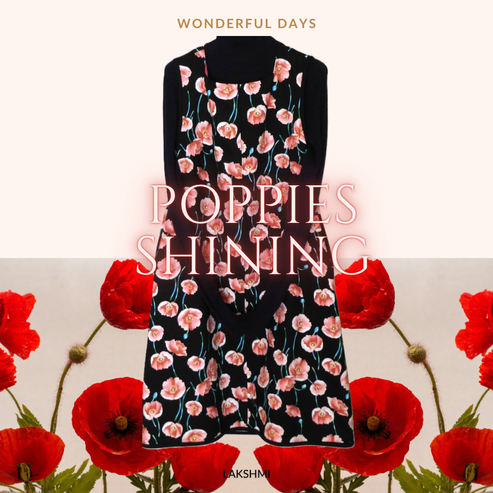 希望・再生の象徴 ポピーが踊る生地で袖なしAラインワンピ（OR ジャンスカ）をワンアクションで