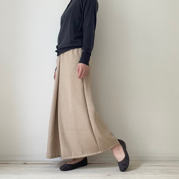 □再販リネンライクナチュラルワッシャーロングワイドパンツ　フラックス★ポケット付  丈調節可能　吸水、速乾、イージーケア 7枚目の画像