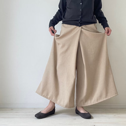 □再販リネンライクナチュラルワッシャーロングワイドパンツ　フラックス★ポケット付  丈調節可能　吸水、速乾、イージーケア 4枚目の画像