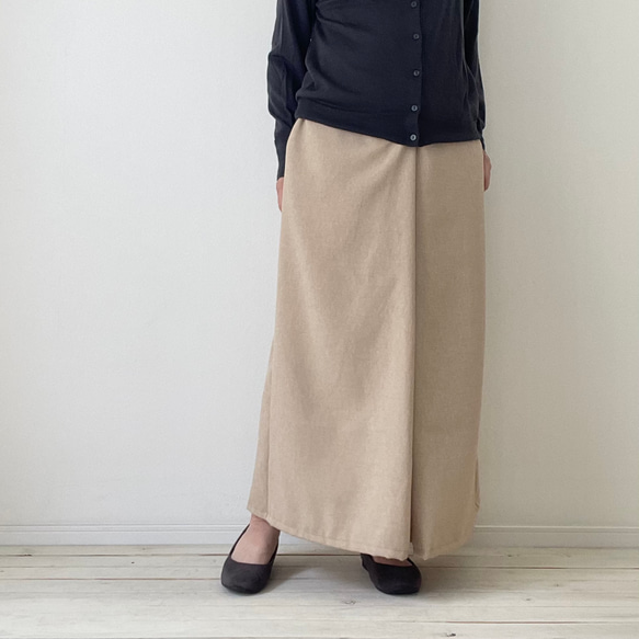 □再販リネンライクナチュラルワッシャーロングワイドパンツ　フラックス★ポケット付  丈調節可能　吸水、速乾、イージーケア 12枚目の画像