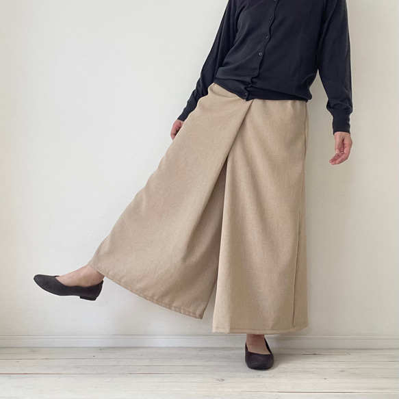□再販リネンライクナチュラルワッシャーロングワイドパンツ　フラックス★ポケット付  丈調節可能　吸水、速乾、イージーケア 5枚目の画像