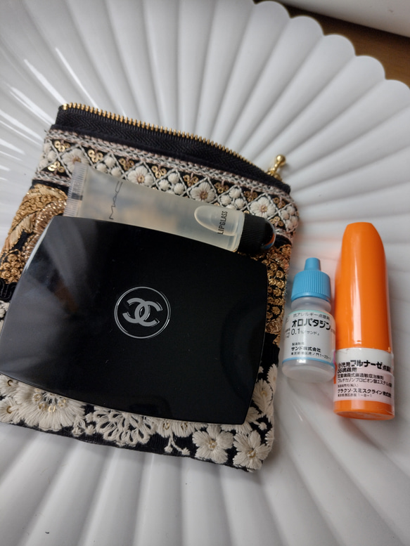 数量限定【12㌢】360°インド刺繍のファスナーポーチ　ベルベットペイズリー　 5枚目の画像