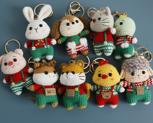 手作り 毛糸 刺繍 かぎ針編み ニート バッグチャーム キーホルダー