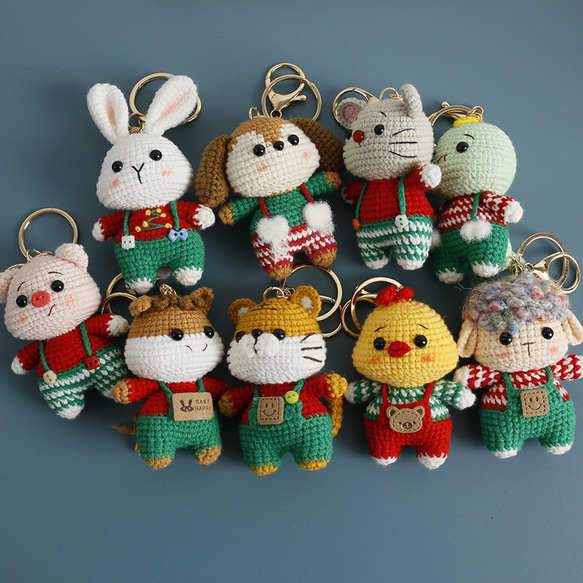 手作り 毛糸 刺繍 かぎ針編み ニート バッグチャーム キーホルダー