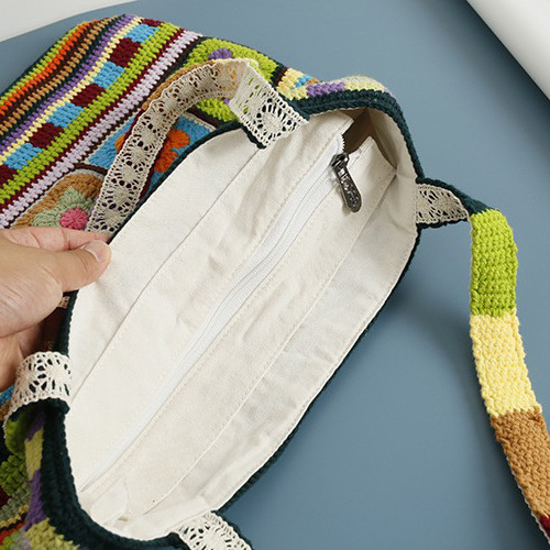 手作り 毛糸 刺繍 かぎ針編み ニート ショルダーバッグ トートバッグ