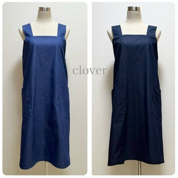 バッククロスのかぶるだけエプロン☆ソフトデニム☆綿＋ポリエステルだからシワになりにくい！（濃ネイビー） 11枚目の画像