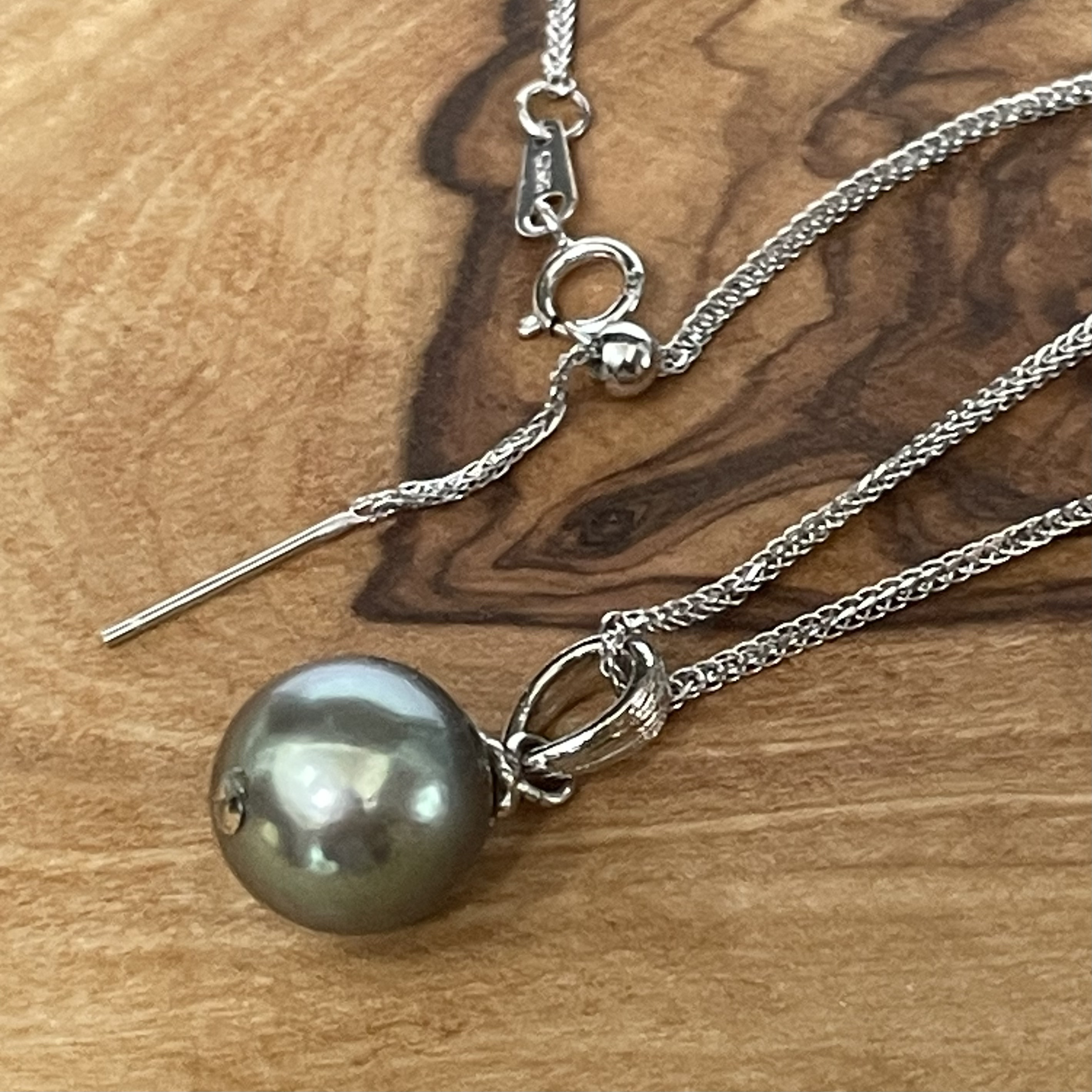 《silver925》タヒチパール 黒蝶真珠 ネックレス シルバー スライドアジャスター 45cm 送料無料