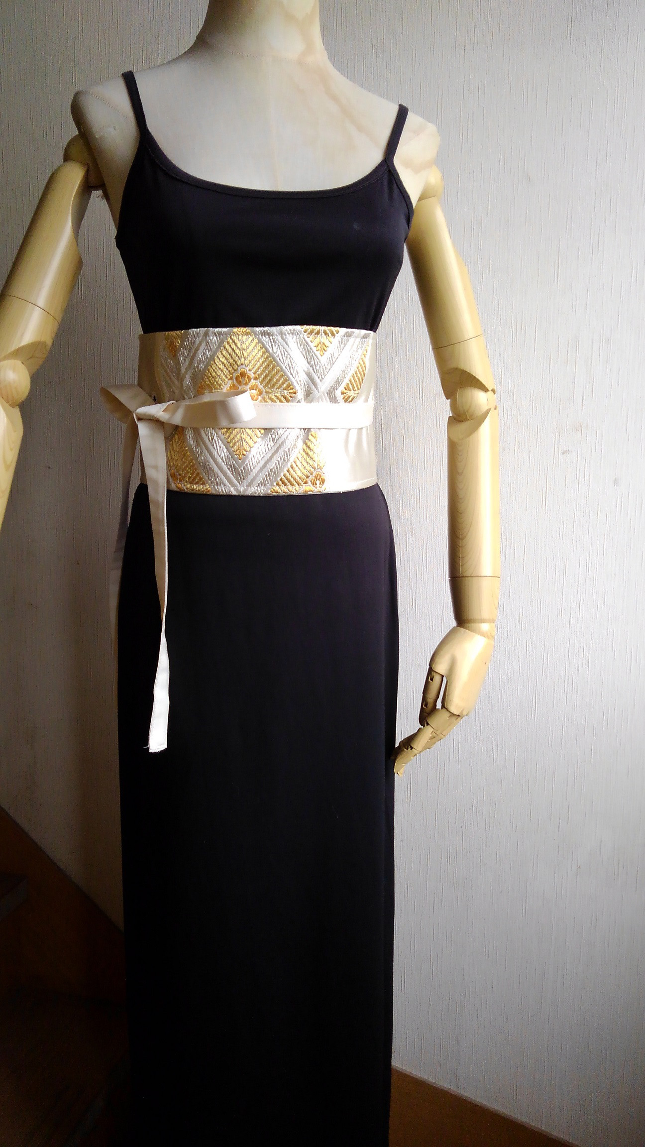 正絹帯ベルト（共紐付き）★Ｌサイズ対応★帯サッシュ★金&銀糸吉祥文様★帯コルセット★袋帯リメイク★コスプレにも