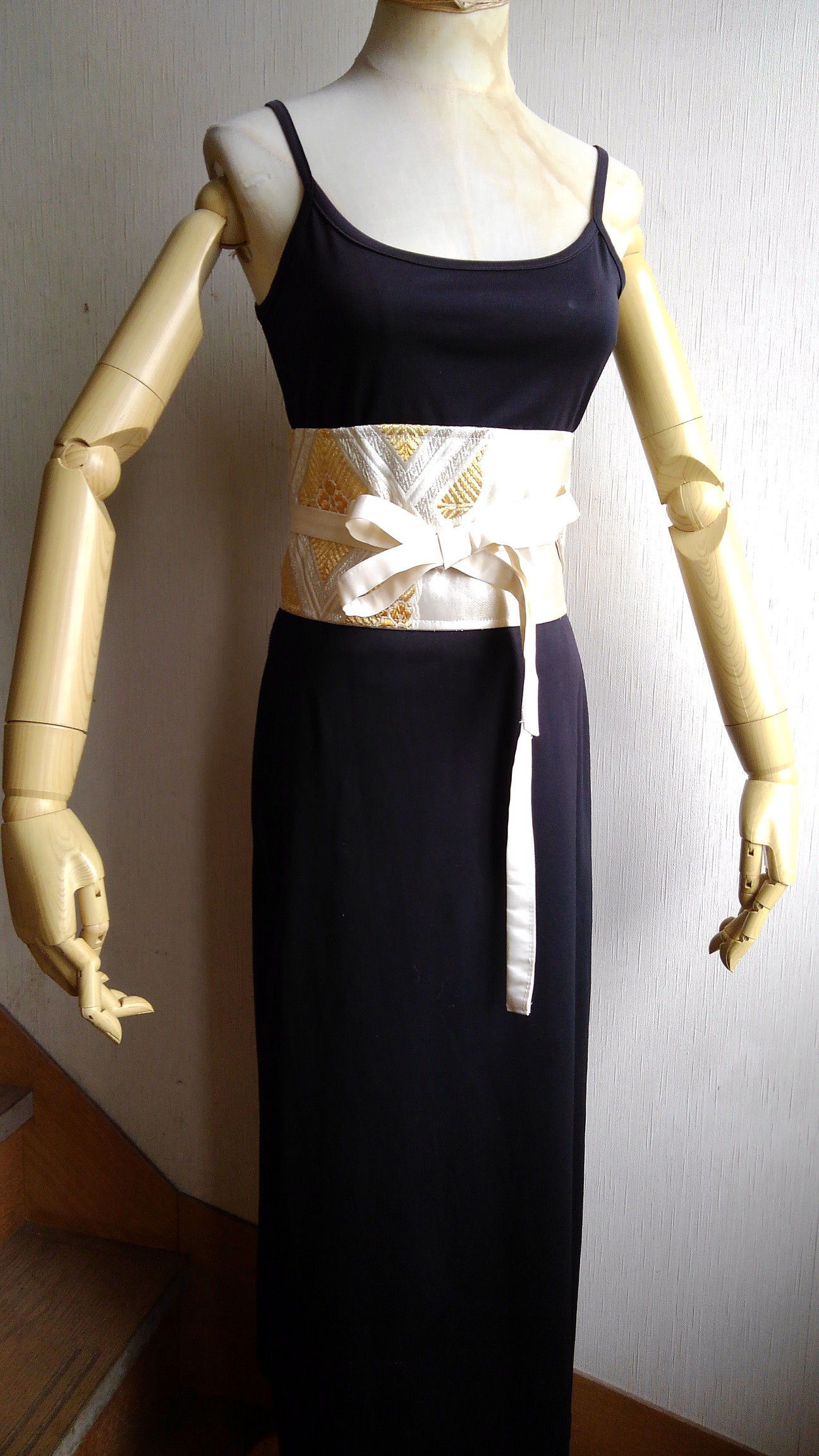 正絹帯ベルト（共紐付き）★Ｌサイズ対応★帯サッシュ★金&銀糸吉祥文様★帯コルセット★袋帯リメイク★コスプレにも