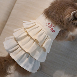 名前刺繍 リネンビンテージ風 キャミティアードワンピース 犬服 ドッグ