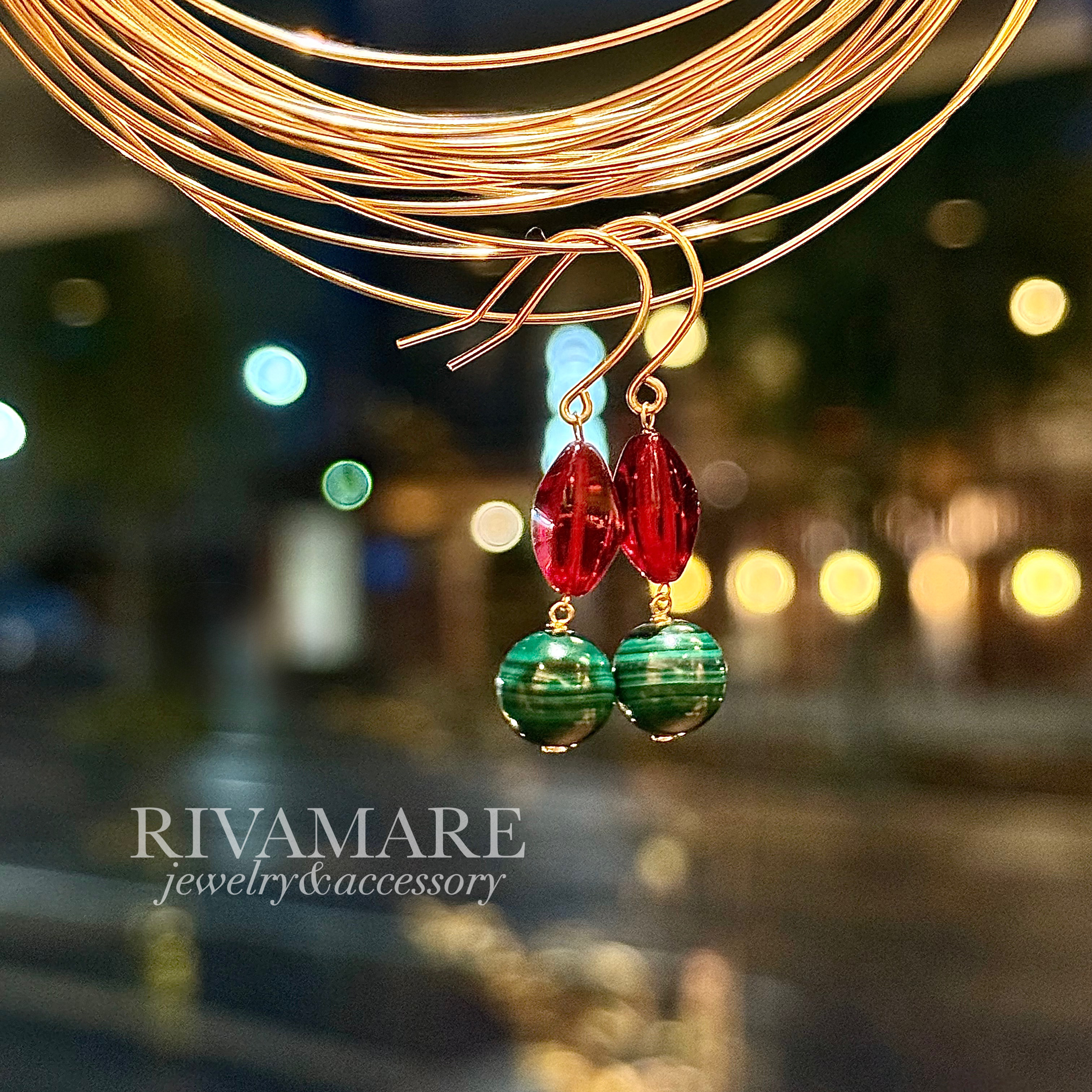 マラカイト バルト海産 リトアニア 天然琥珀 草花 アンバー 奇跡のルビーレッド ピアス イヤリング変更可