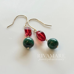 マラカイト バルト海産 リトアニア 天然琥珀 草花 アンバー 奇跡のルビーレッド ピアス イヤリング変更可 7枚目の画像