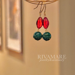 マラカイト バルト海産 リトアニア 天然琥珀 草花 アンバー 奇跡のルビーレッド ピアス イヤリング変更可 5枚目の画像