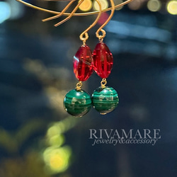 マラカイト バルト海産 リトアニア 天然琥珀 草花 アンバー 奇跡のルビーレッド ピアス イヤリング変更可 4枚目の画像