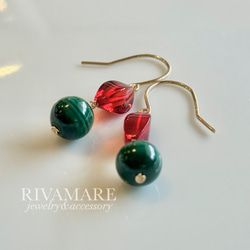 マラカイト バルト海産 リトアニア 天然琥珀 草花 アンバー 奇跡のルビーレッド ピアス イヤリング変更可 6枚目の画像