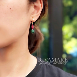 マラカイト バルト海産 リトアニア 天然琥珀 草花 アンバー 奇跡のルビーレッド ピアス イヤリング変更可 2枚目の画像