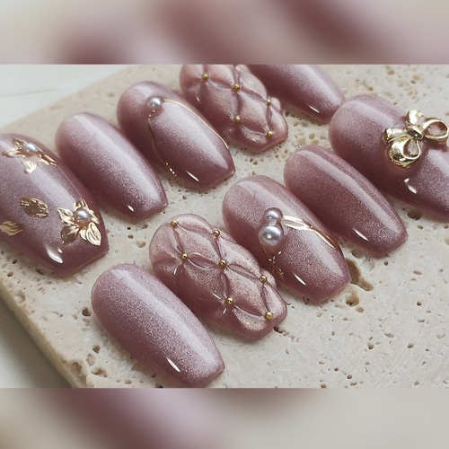 ネイルチップ キルティング/お上品/くすみピンク/マグネット ネイル