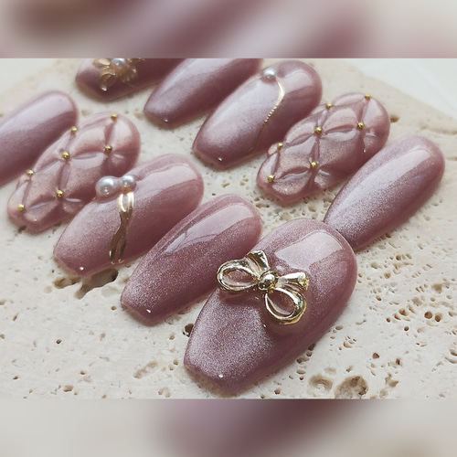 ネイルチップ キルティング/お上品/くすみピンク/マグネット ネイル