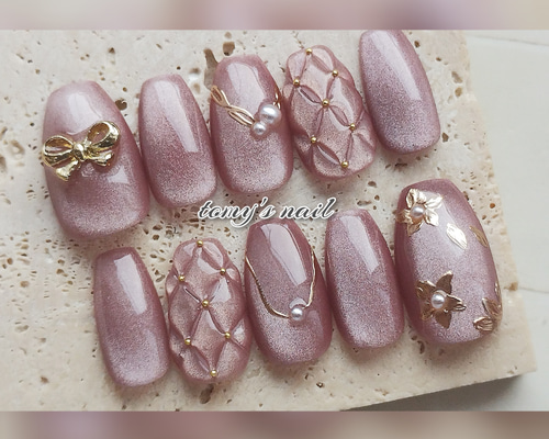 ネイルチップ キルティング/お上品/くすみピンク/マグネット ネイル