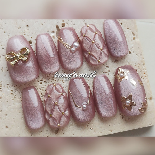 ネイルチップ キルティング/お上品/くすみピンク/マグネット ネイル
