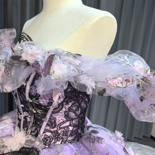 紫 ゴージャススタイル美しい 花レース キラキラのスパンコール カラー