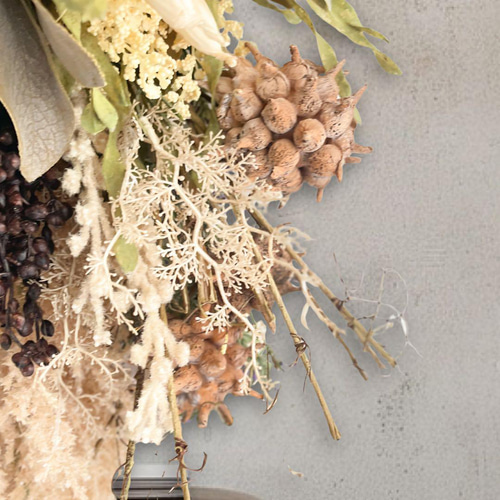 光触媒フラワー ドライフラワー風 スワッグL カウベルとパンパスグラス