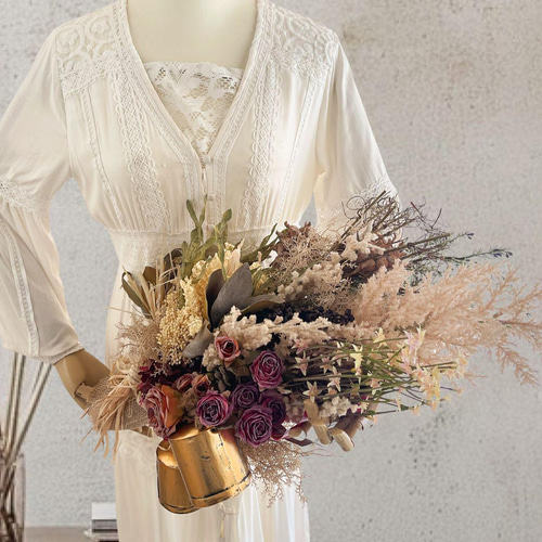 光触媒フラワー ドライフラワー風 スワッグL カウベルとパンパスグラス