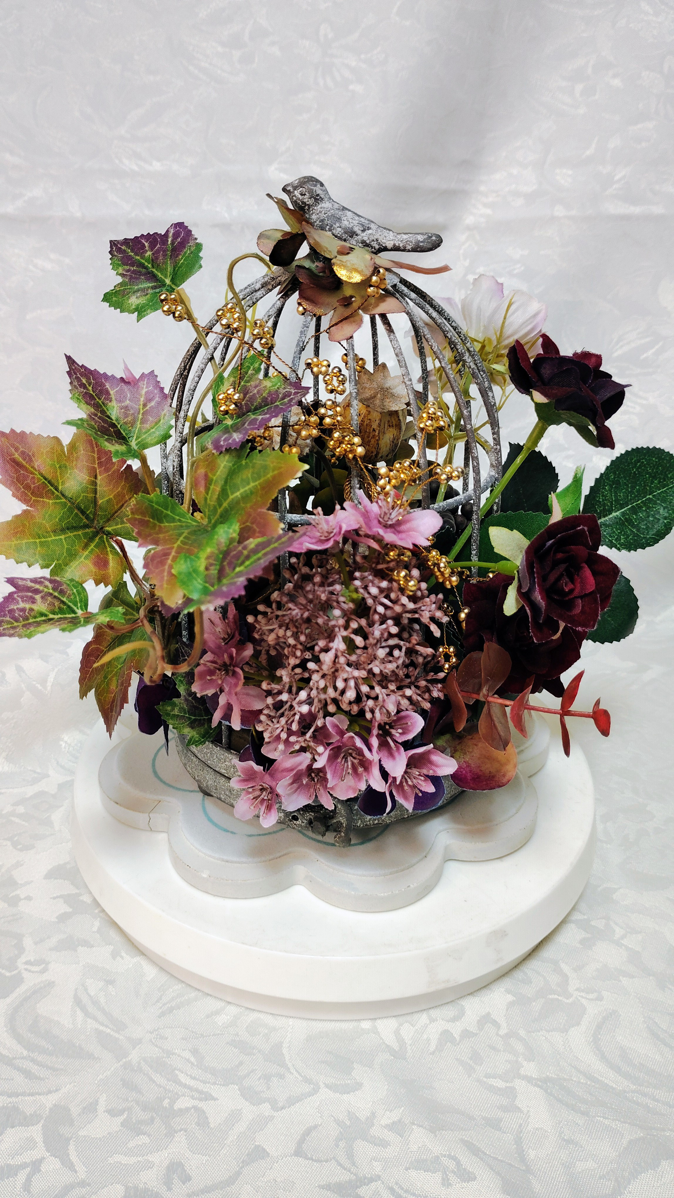 アーティフィシャルフラワーの鳥かごアレンジ