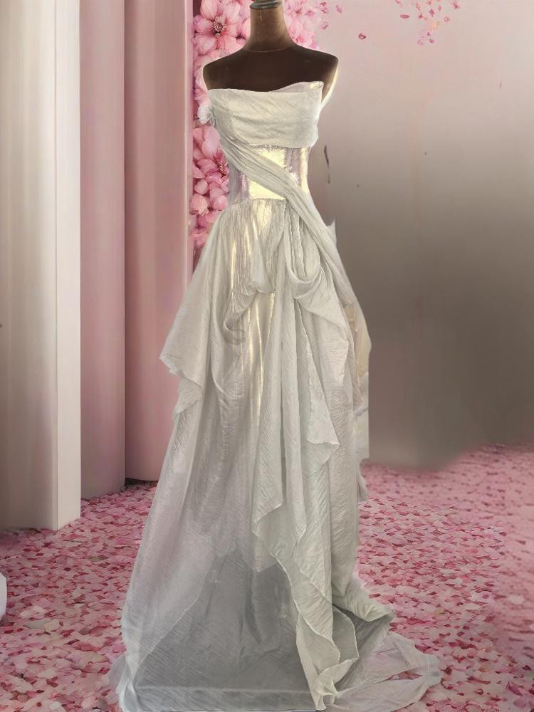 エレガントなスタイル   カラードレス  タック  ミニトレイン パーティー 撮影 花嫁 演奏会K15 29,475円