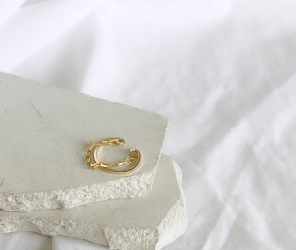 【期間限定】【秋の福袋No.4】イヤーカフ3点セット　Flame &cross pearl &box chain 20枚目の画像