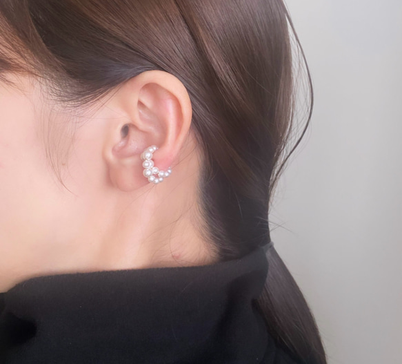 【期間限定】【秋の福袋No.4】イヤーカフ3点セット　Flame &cross pearl &box chain 12枚目の画像