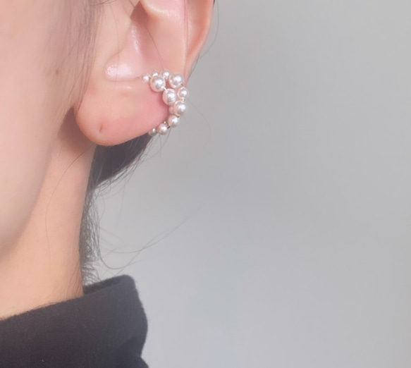 【期間限定】【秋の福袋No.4】イヤーカフ3点セット　Flame &cross pearl &box chain 10枚目の画像