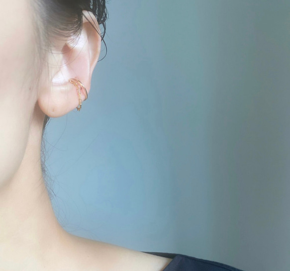 【期間限定】【秋の福袋No.4】イヤーカフ3点セット　Flame &cross pearl &box chain 16枚目の画像