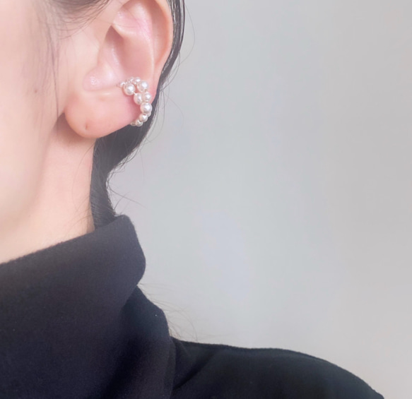 【期間限定】【秋の福袋No.4】イヤーカフ3点セット　Flame &cross pearl &box chain 13枚目の画像