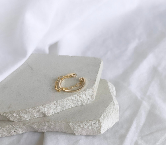 【期間限定】【秋の福袋No.4】イヤーカフ3点セット　Flame &cross pearl &box chain 19枚目の画像