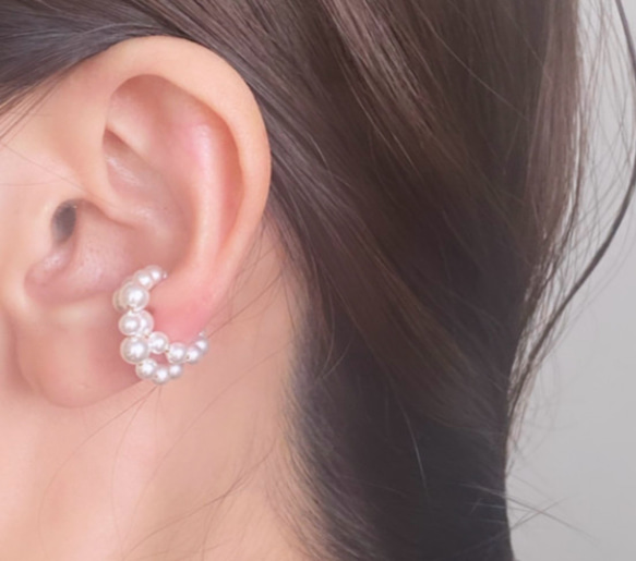 【期間限定】【秋の福袋No.4】イヤーカフ3点セット　Flame &cross pearl &box chain 11枚目の画像