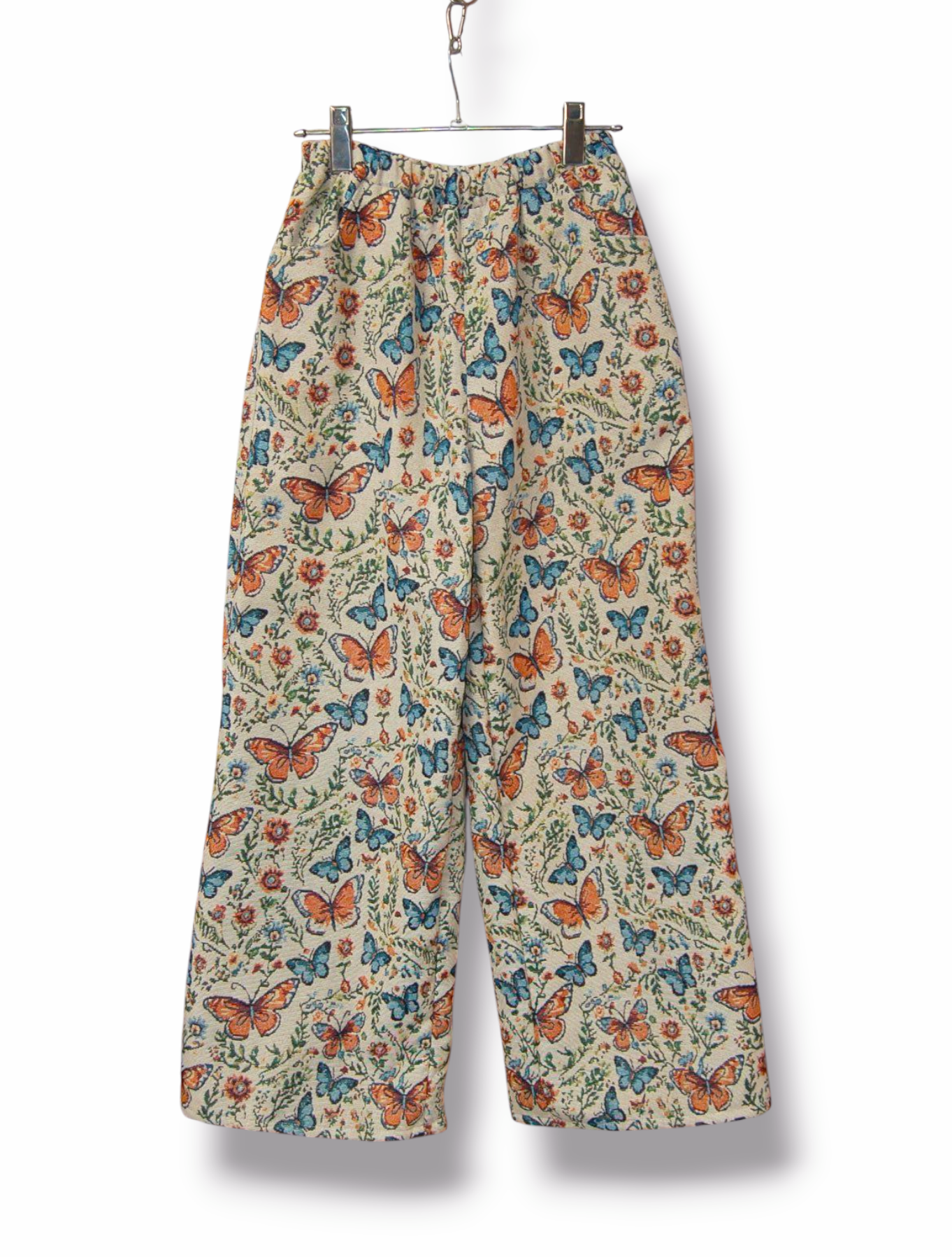 蝶々×花柄　ゴブラン織　ワイドパンツ:オフホワイト