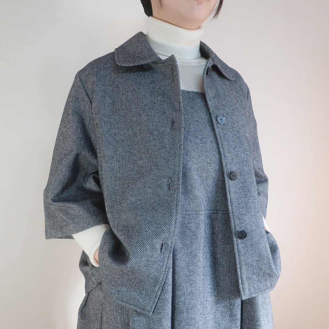 入・卒業式 春まで使える ゆったり暖か ステンカラージャケット（コットンツイード／グレー）