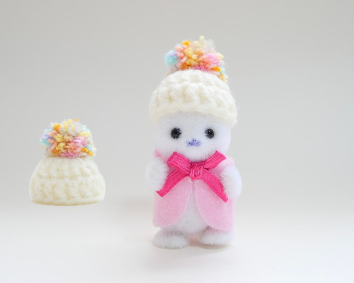 ミニポンポン帽子 ニット帽 パステル キャンディ シルバニア アザラシ