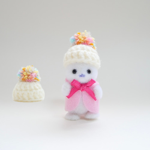 ミニポンポン帽子 ニット帽 パステル キャンディ シルバニア アザラシ