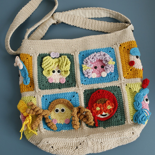 手作り 毛糸 刺繍 かぎ針編み ニート ショルダーバッグ トートバッグ