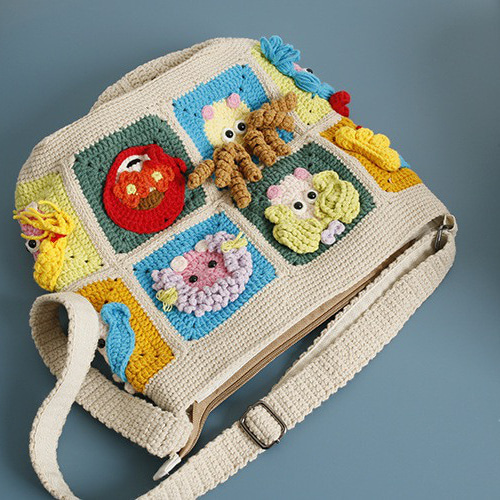 手作り 毛糸 刺繍 かぎ針編み ニート ショルダーバッグ トートバッグ